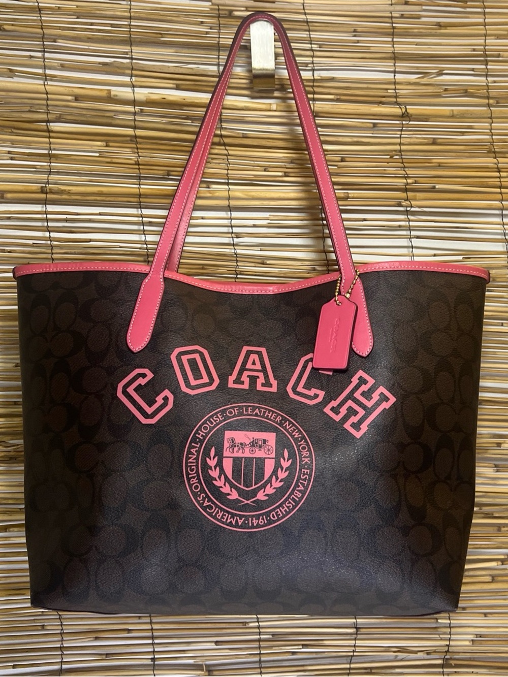 COACH Signature iconic monogram Tote with Pink Trim and details